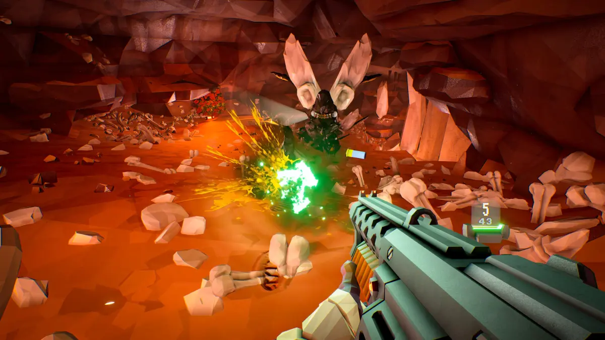 Extração de minério numa caverna de Deep Rock Galactic