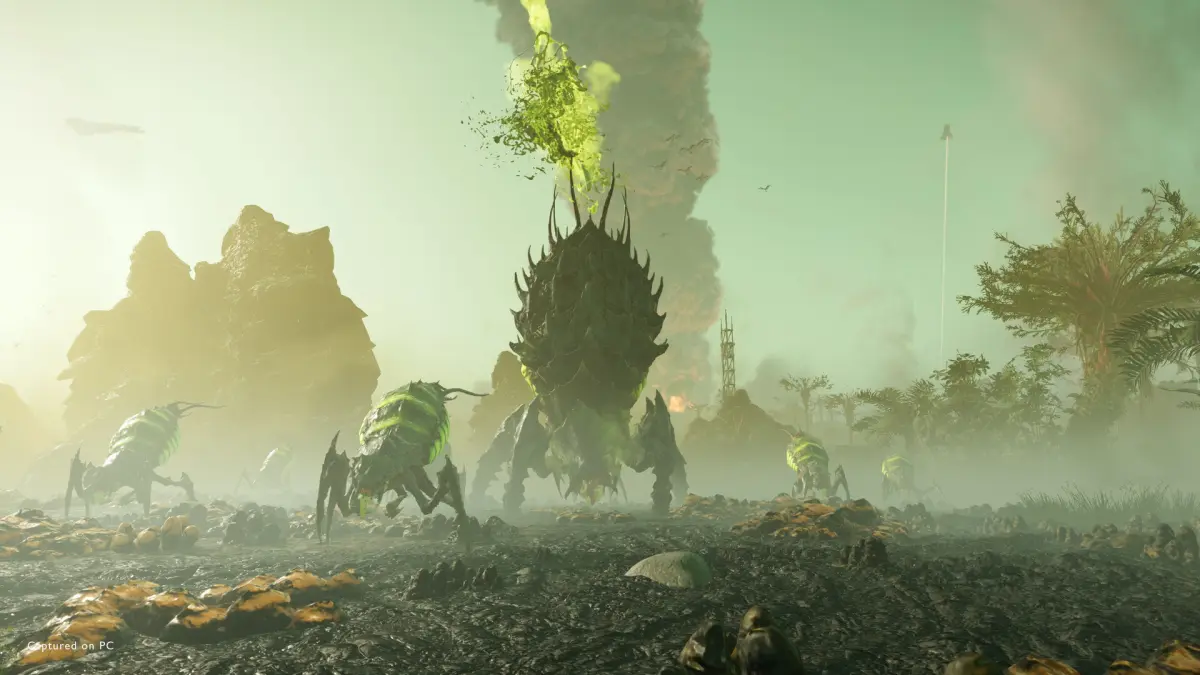 Equipa de Helldivers em formação tática